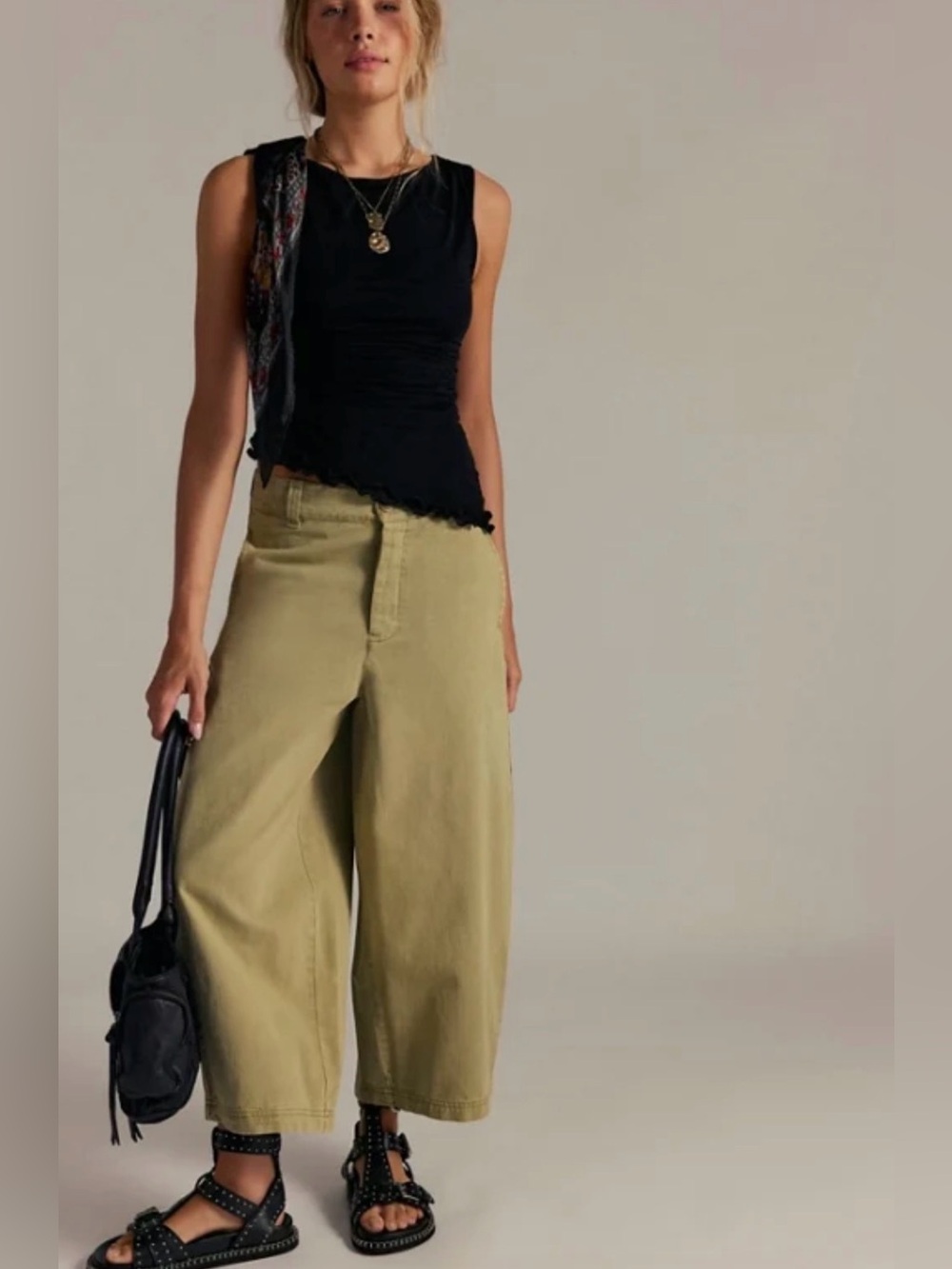 NWT We The Free Laydown Trousers Almond Bluff Wide Leg Size 12 Tan
